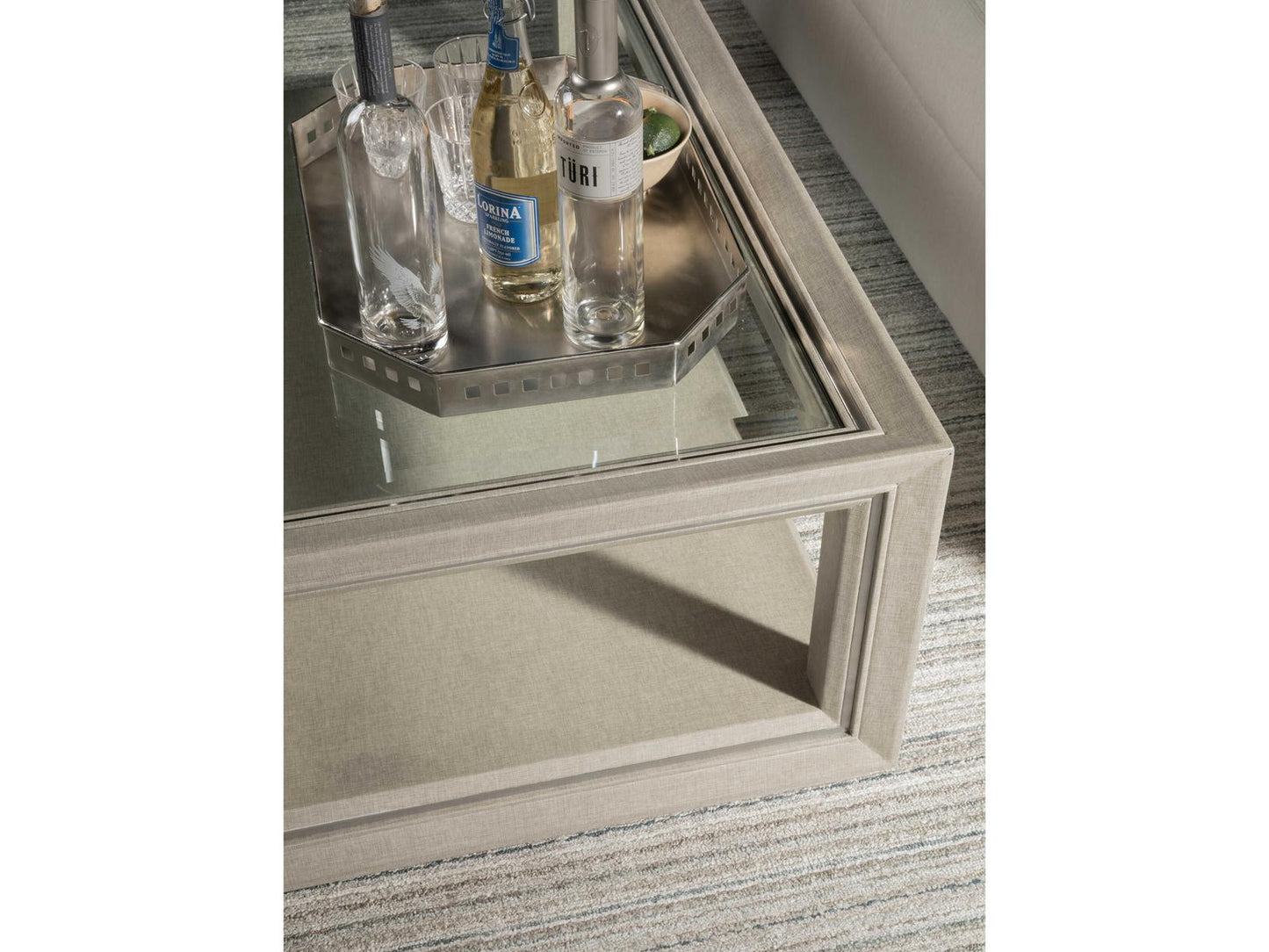 Home Zeitgeist Rectangle Coffee Table in Linen White with Glass Top