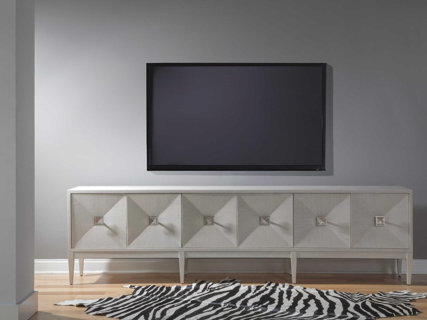 Home Logan Convertible Long Media Console Buffet in Antiqued White