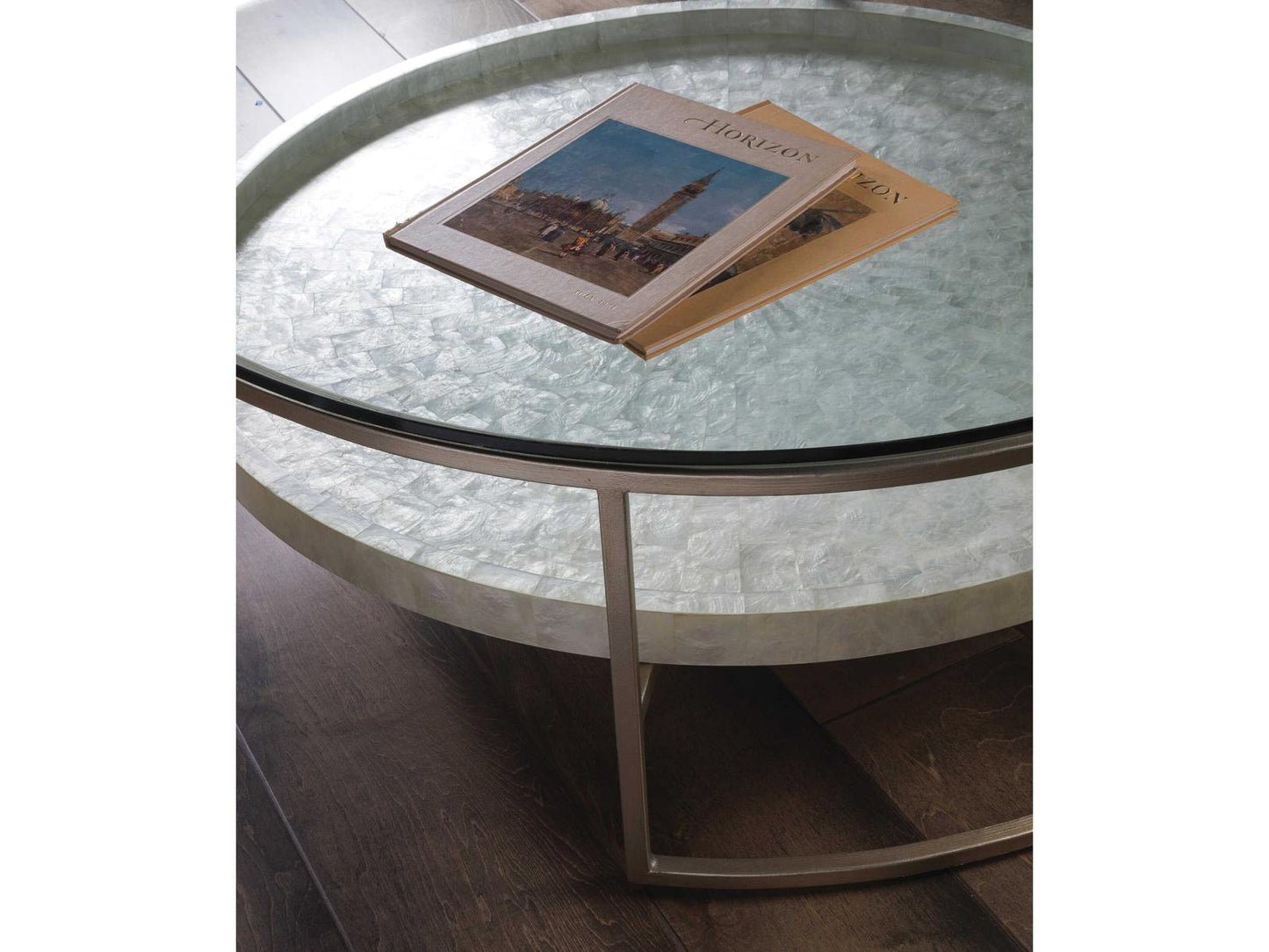 Home Cumulus Capiz Large Round Coffee Table Champagne Foil