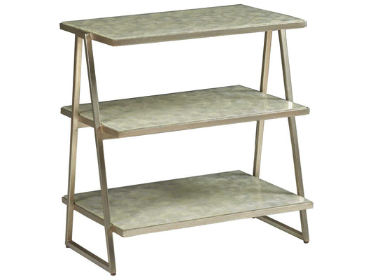 Home Cumulus Capiz Triangular 3-Tier Side Table in Champagne Foil