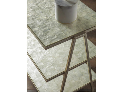 Home Cumulus Capiz Triangular 3-Tier Side Table in Champagne Foil