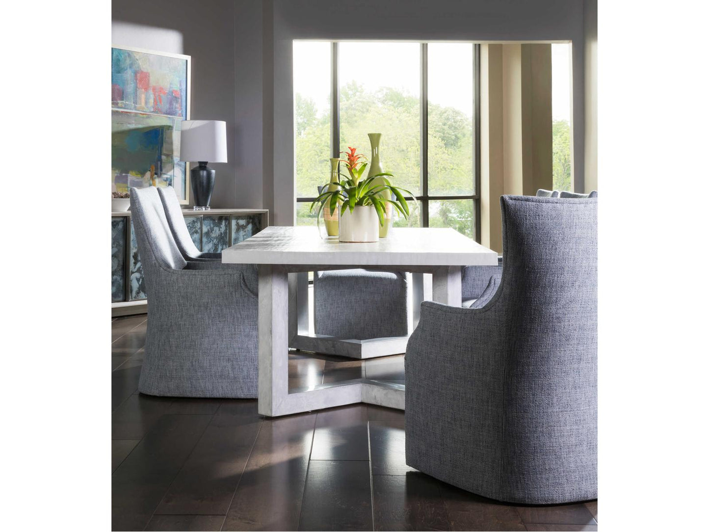 Home Heller Gray Rectangular Dining Table with Mahogany Top