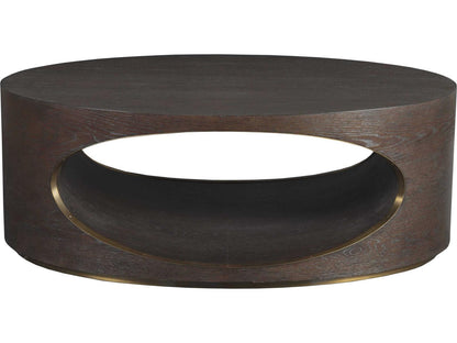 Home Verbatim Oval Coffee Table in Rich Brown with Antiqued Brass