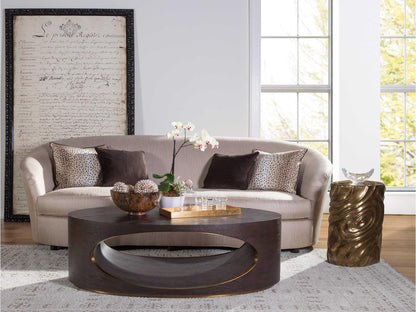 Home Verbatim Oval Coffee Table in Rich Brown with Antiqued Brass
