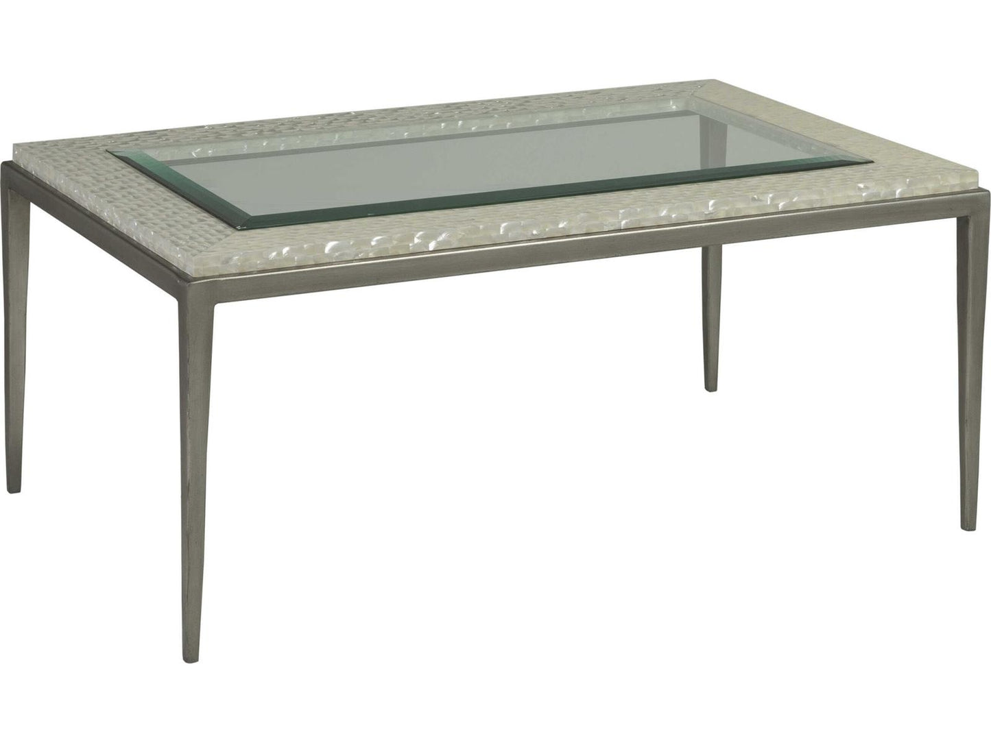 Home Brilliante Small Rectangle Cocktail Table in Silver Iron and Shell