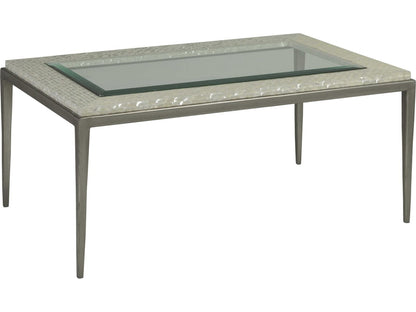 Home Brilliante Small Rectangle Cocktail Table in Silver Iron and Shell