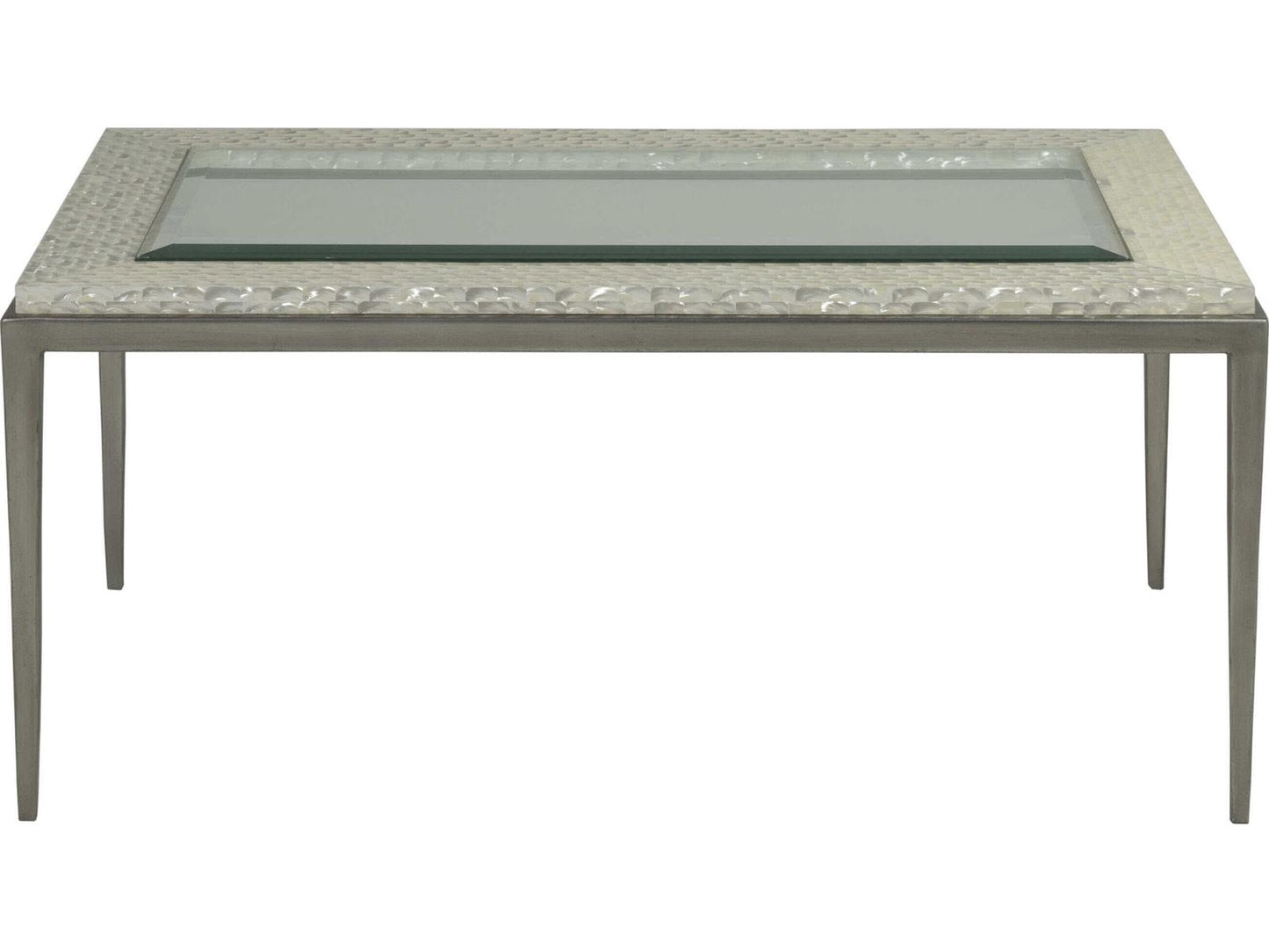 Home Brilliante Small Rectangle Cocktail Table in Silver Iron and Shell