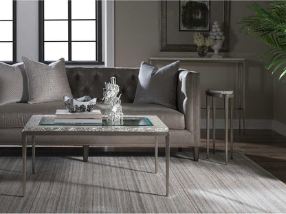 Home Brilliante Small Rectangle Cocktail Table in Silver Iron and Shell