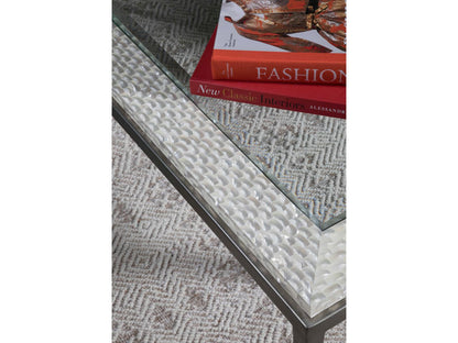 Home Brilliante Small Rectangle Cocktail Table in Silver Iron and Shell