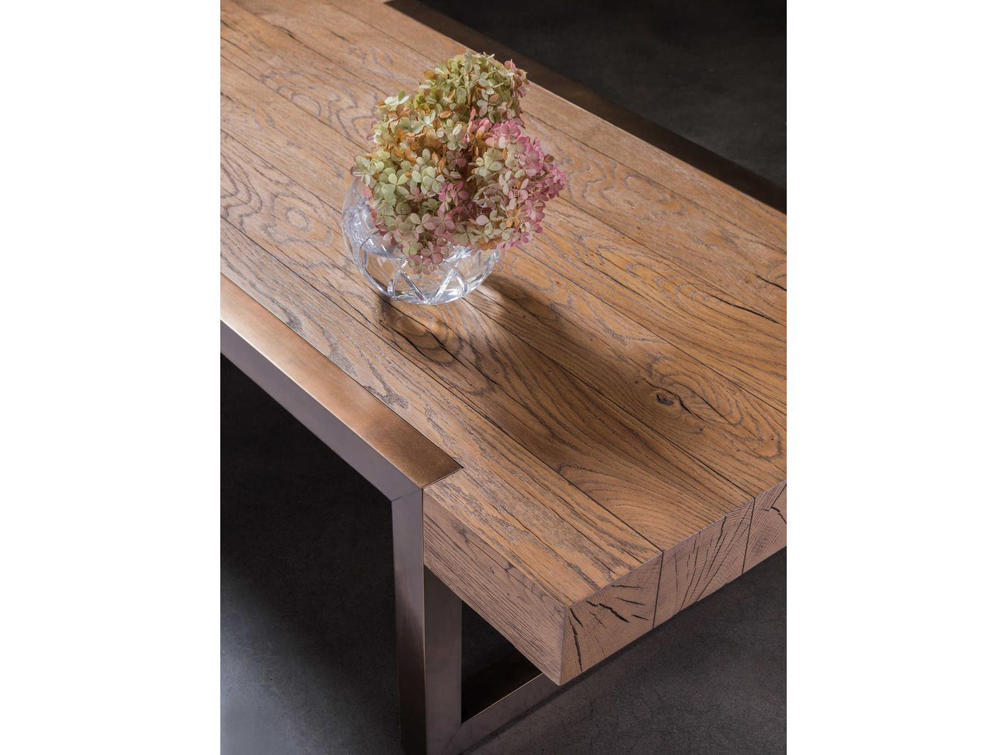 Home Canto Rectangular Coffee Table Honey Oak and Bronze Metal
