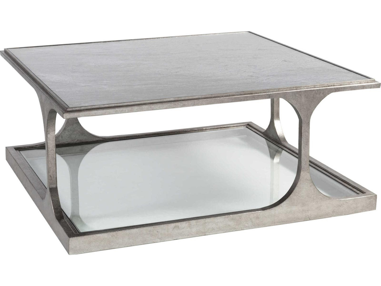Home Bond Street Square Coffee Table in Textured Silver Iron and Art Glass