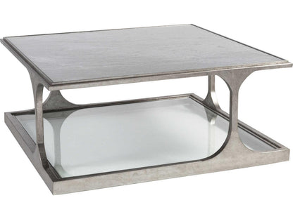 Home Bond Street Square Coffee Table in Textured Silver Iron and Art Glass