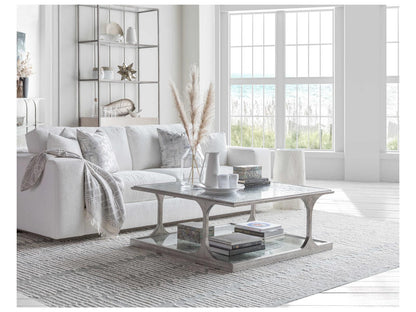 Home Bond Street Square Coffee Table in Textured Silver Iron and Art Glass