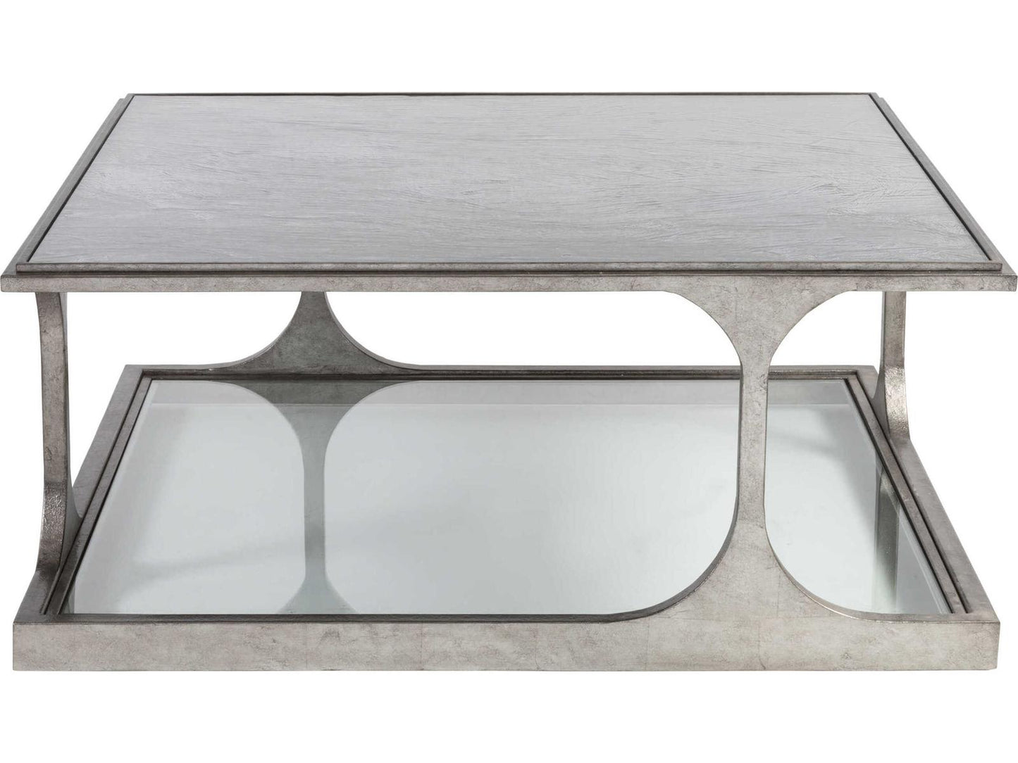 Home Bond Street Square Coffee Table in Textured Silver Iron and Art Glass