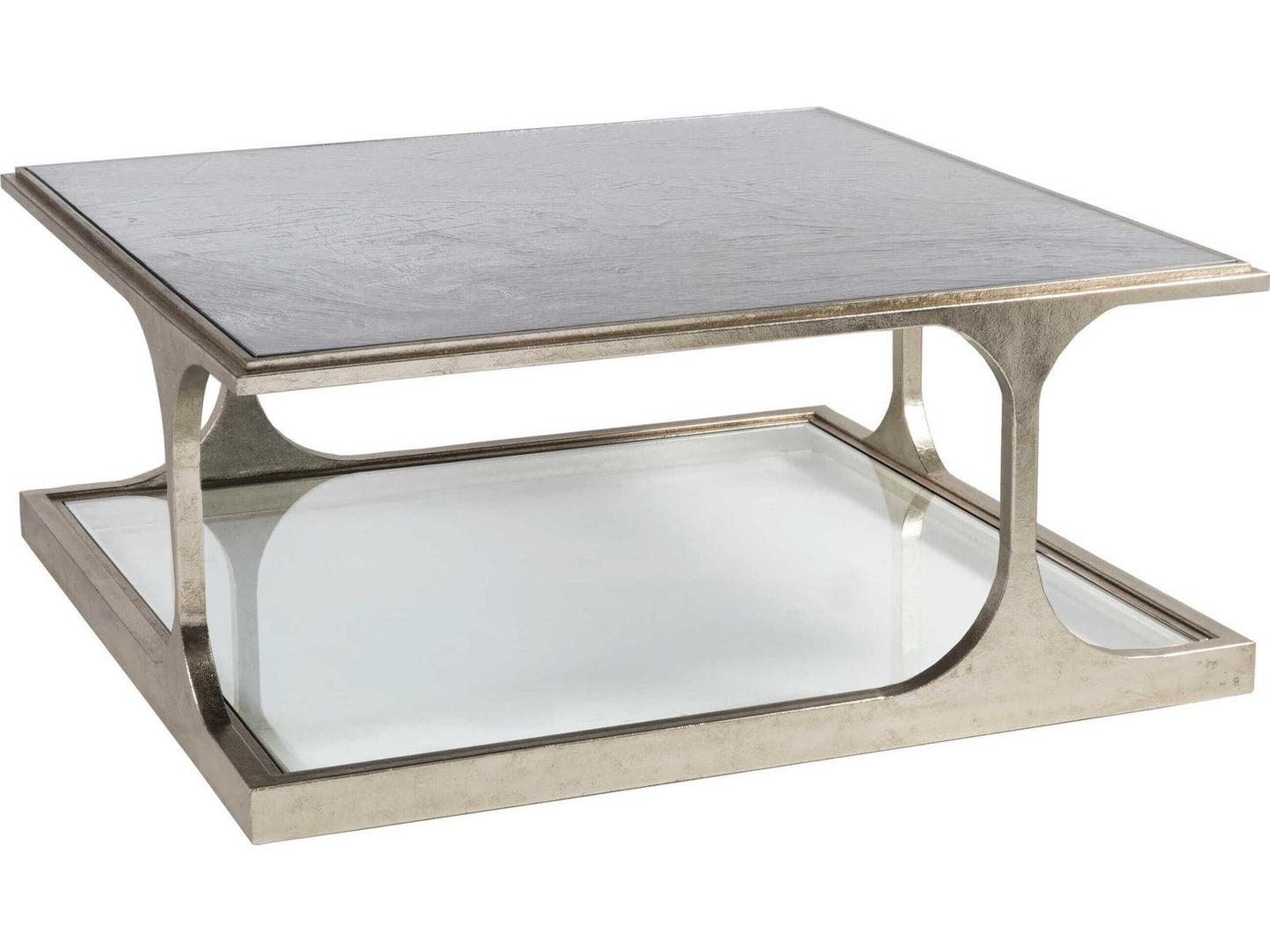 Home Bond Street Square Coffee Table in Textured Champagne Iron and Art Glass