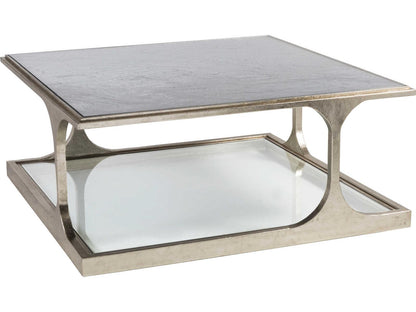 Home Bond Street Square Coffee Table in Textured Champagne Iron and Art Glass