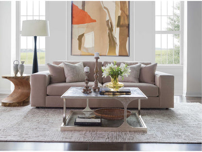 Home Bond Street Square Coffee Table in Textured Champagne Iron and Art Glass