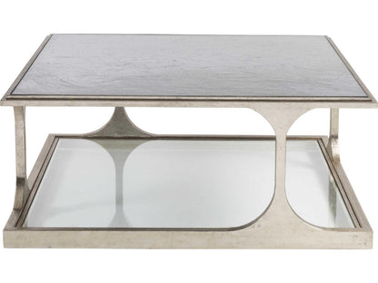 Home Bond Street Square Coffee Table in Textured Champagne Iron and Art Glass