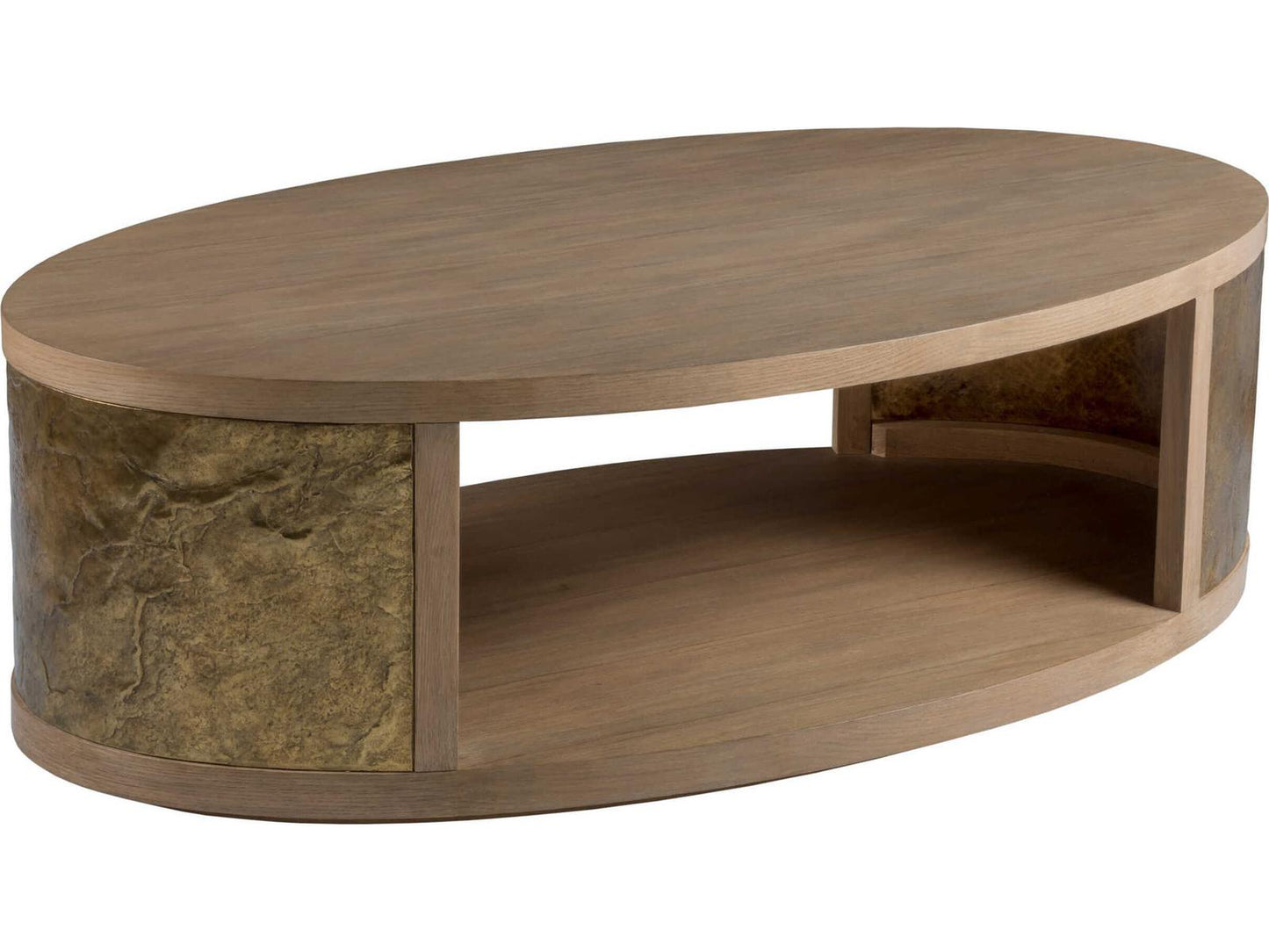 Home Simpatico Oval Cocktail Table in White Oak and Bronze