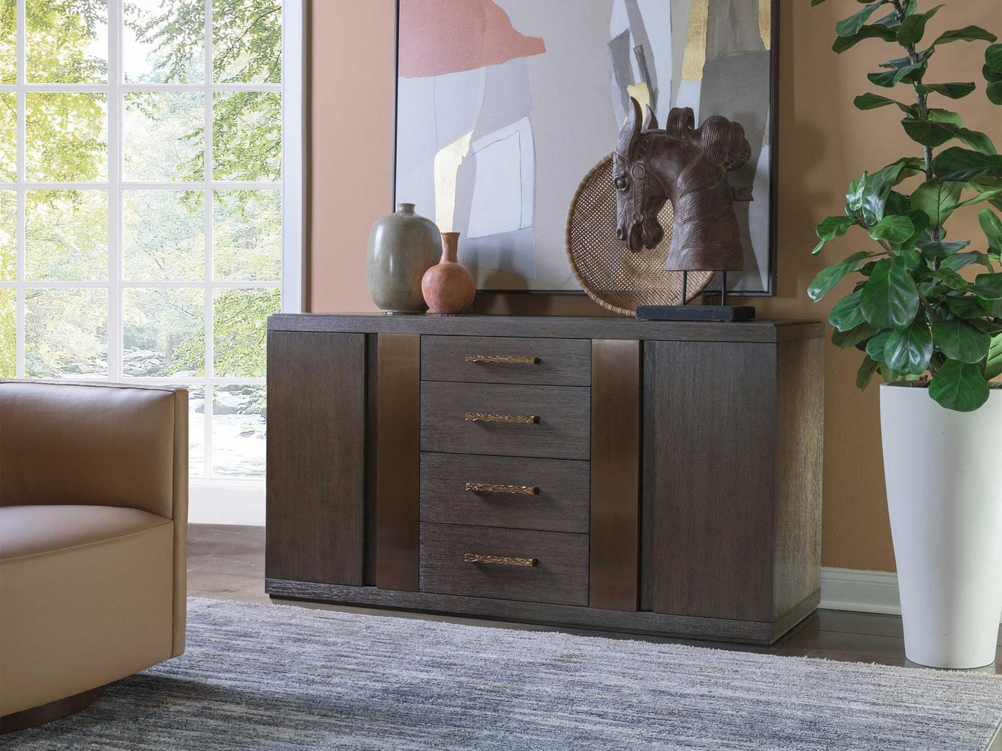 Andare Buffet in Wire Brushed Brown Wood and Brass