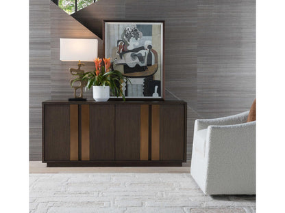 Home Andare 67-Inch Media Console TV Stand in Wire Brushed Brown Wood and Brass