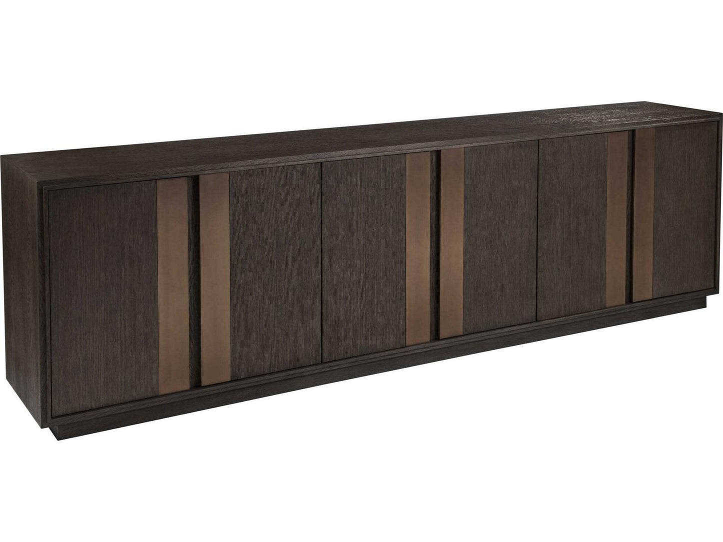 Andare 99-Inch Media Console TV Stand in Wire Brushed Brown Wood and Brass