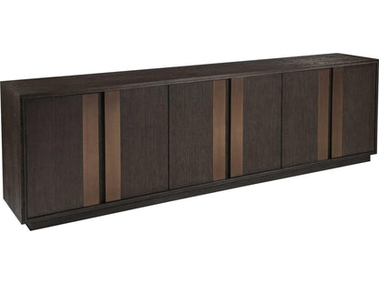 Andare 99-Inch Media Console TV Stand in Wire Brushed Brown Wood and Brass