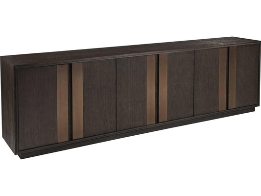 Andare 99-Inch Media Console TV Stand in Wire Brushed Brown Wood and Brass