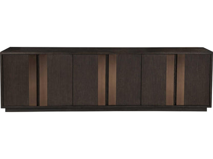 Andare 99-Inch Media Console TV Stand in Wire Brushed Brown Wood and Brass