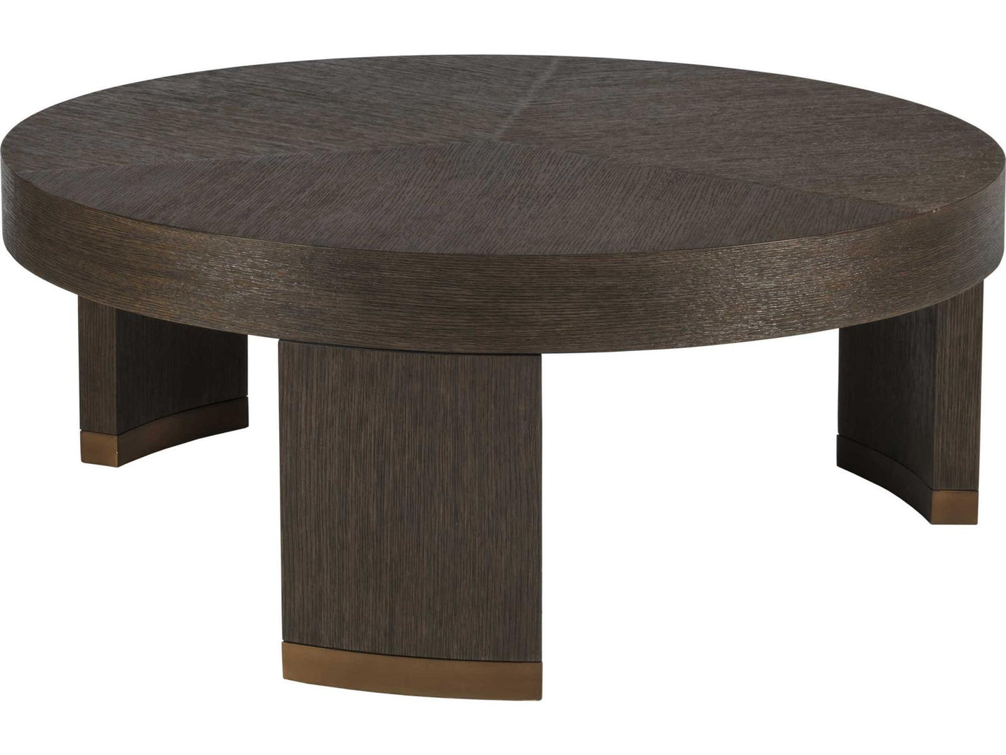 Andare Round Coffee Table in Brown Quartered White Oak and Brass