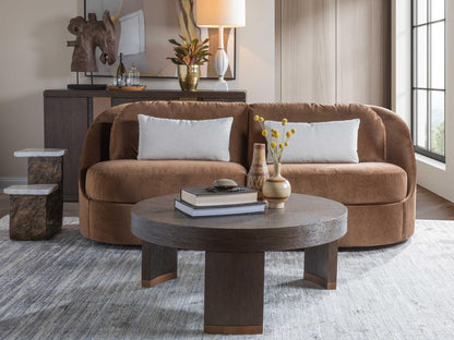Andare Round Coffee Table in Brown Quartered White Oak and Brass