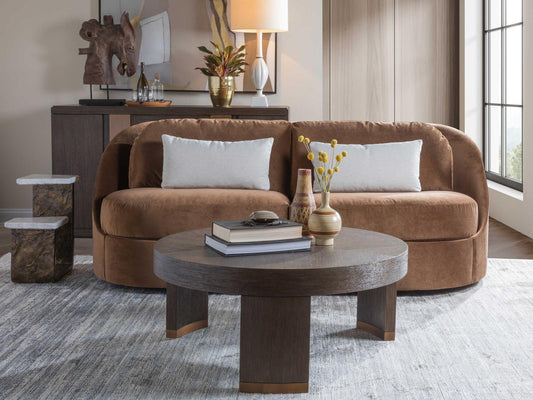 Andare Round Coffee Table in Brown Quartered White Oak and Brass