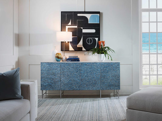 Home Deepwater 78-Inch Media Console in Sandrift with Eggshell Inlay