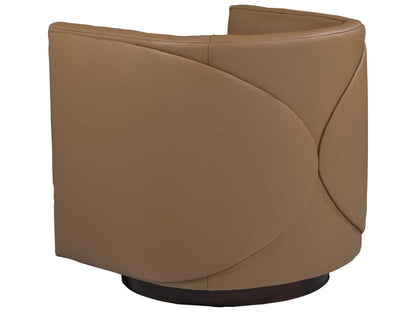 Home Ingrid Leather Swivel Accent Chair in Brown with Wood Base
