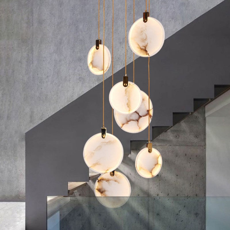 Alabaster Disc Long Staircase Chandelier