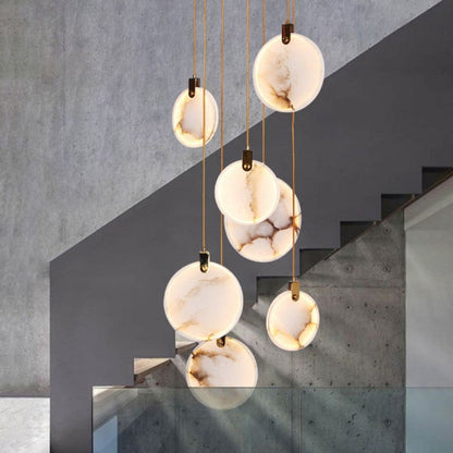 Alabaster Disc Long Staircase Chandelier