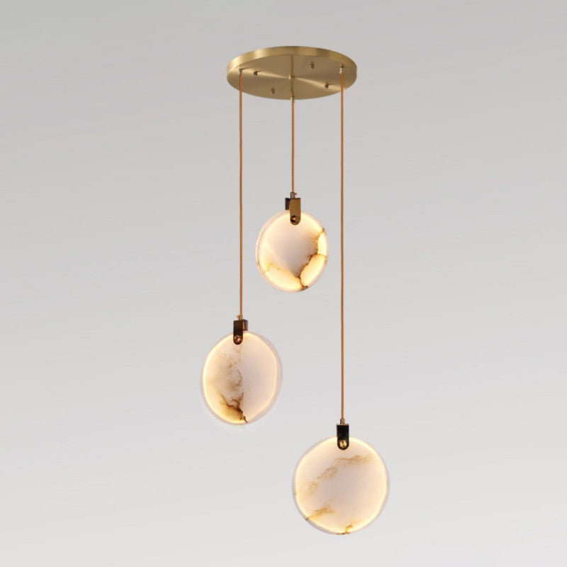Alabaster Disc Long Staircase Chandelier