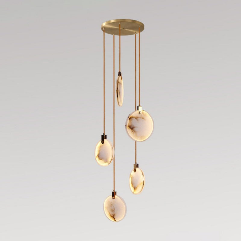 Alabaster Disc Long Staircase Chandelier