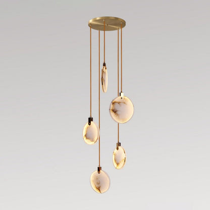Alabaster Disc Long Staircase Chandelier