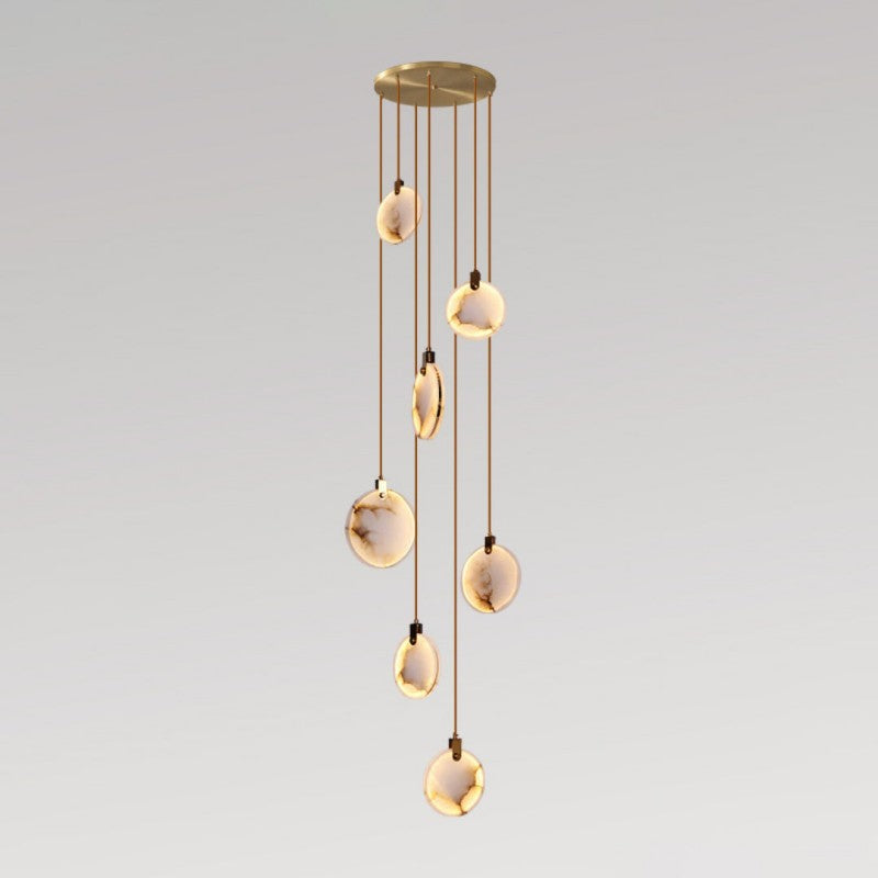 Alabaster Disc Long Staircase Chandelier