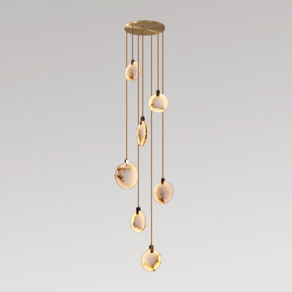 Alabaster Disc Long Staircase Chandelier