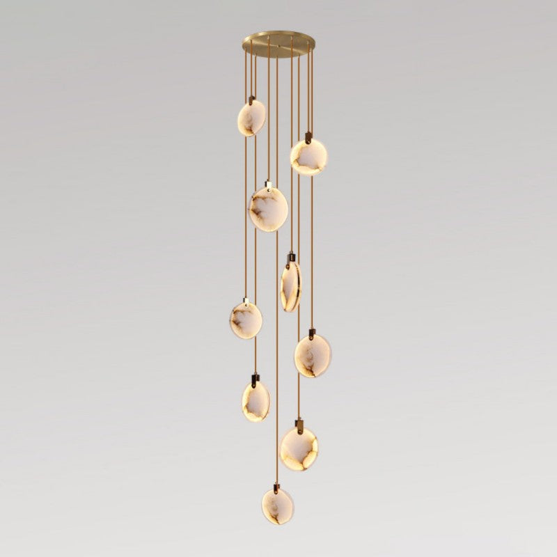 Alabaster Disc Long Staircase Chandelier