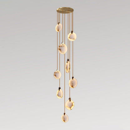 Alabaster Disc Long Staircase Chandelier