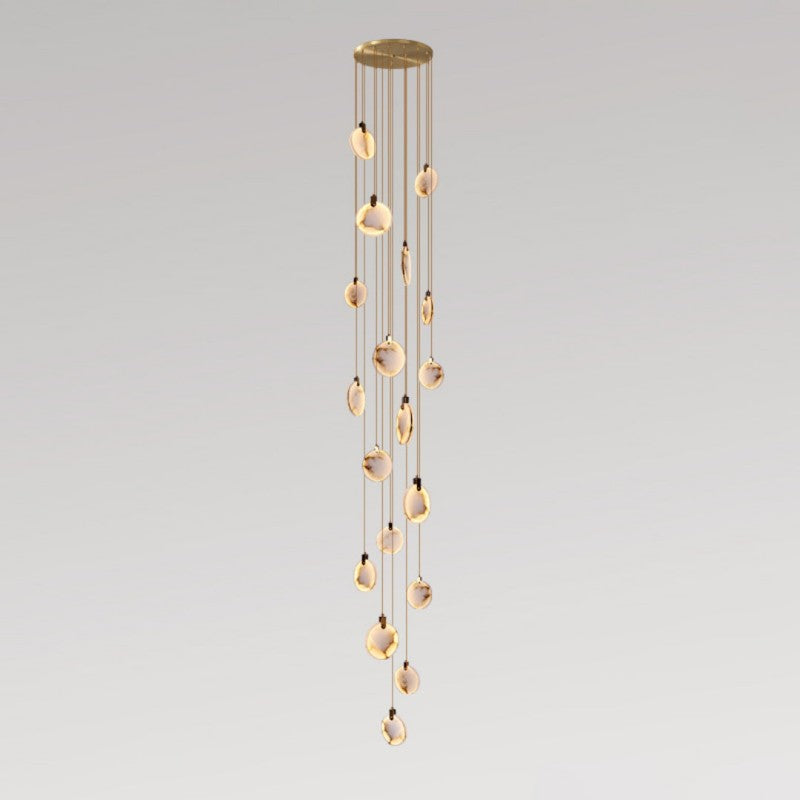 Alabaster Disc Long Staircase Chandelier