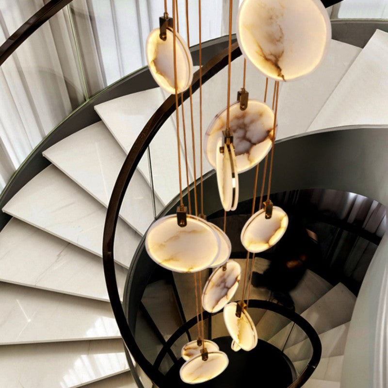 Alabaster Disc Long Staircase Chandelier