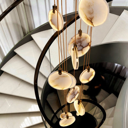 Alabaster Disc Long Staircase Chandelier