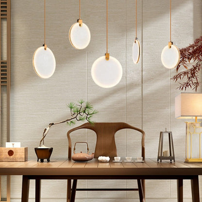 Alabaster Disc Long Staircase Chandelier