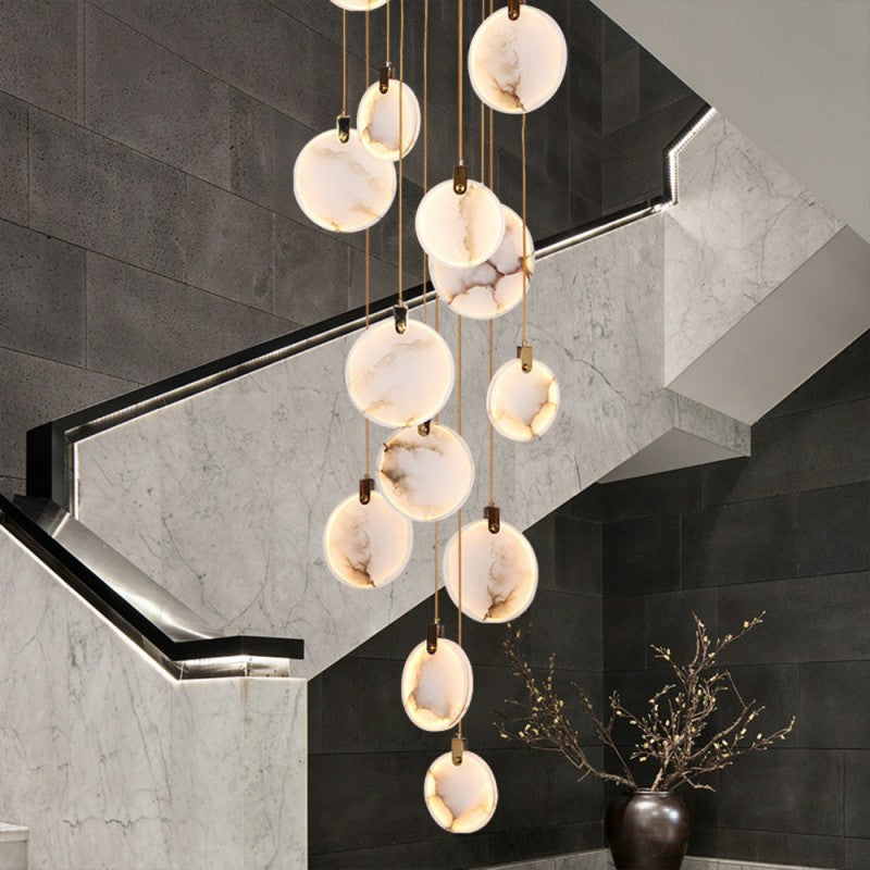 Alabaster Disc Long Staircase Chandelier