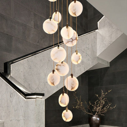 Alabaster Disc Long Staircase Chandelier
