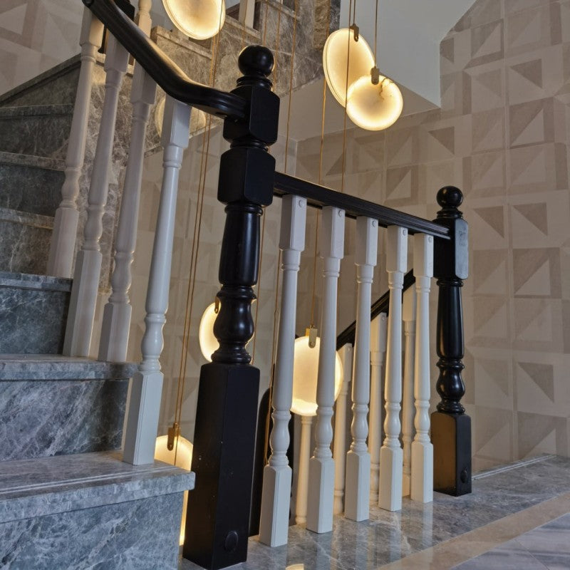 Alabaster Disc Long Staircase Chandelier